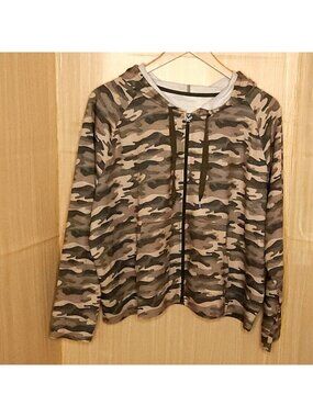 Xersion Womens New Camouflage Lightweight Full Zip Hooded Sweatshirt XXL